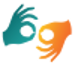 Logo Migam.pl dwie ręce jedna zielona, druga pomarańczowa