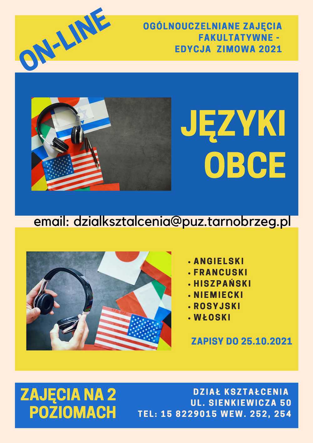Na zdjęciu plakat z informacjami dotyczącymi fakultetów z języków obcych