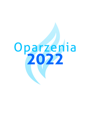 grafika przedstawia logo konferencji Oparzenia 2022, błękitny płomień i niebieski tekst