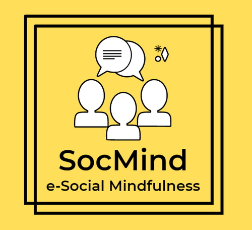 grafika przedstawia logo projektu socmind - na żółtym tle, czarna kwadratowa ramka a w niej podobizny ludzkich głów i dymki dyskusji